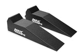 A pair of black textured MAX RAMPS ramp with a white logo, shown at an angle on a plain white background.