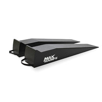 Two black MAX RAMPS ramps are shown on a clean white background, angled diagonally to display their textured surfaces and carrying handles.