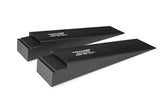 Two black foam ramps with white printed text, shown on a clean white background.