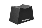 Single black wheel cradle with white MaxRamps logo on it on a white background.