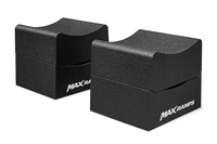 Two black wheel cradles with split design, with white MaxRamps logo on them on a white background.