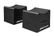Two black wheel cradles with split design, with white MaxRamps logo on them on a white background.