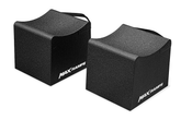 Two black wheel cradles with white MaxRamps logo on a white background.