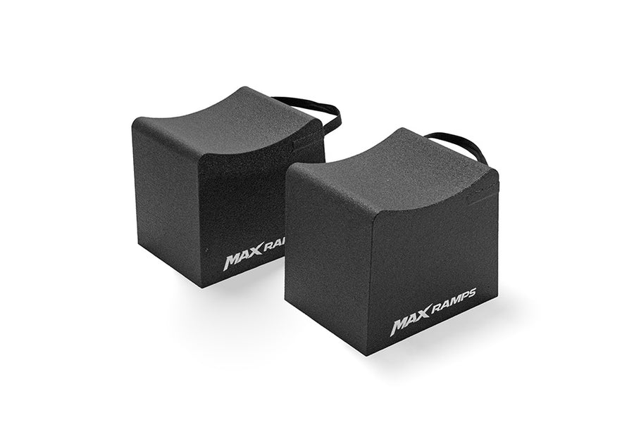 Two black MAXRAMPS foam rubber blocks with carrying straps, shown on a clean white background.