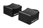 Two black wheel cradles with MaxRamps logo in white on a white background. 