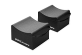 Two black wheel cradles with MaxRamps logo in white on a white background. 